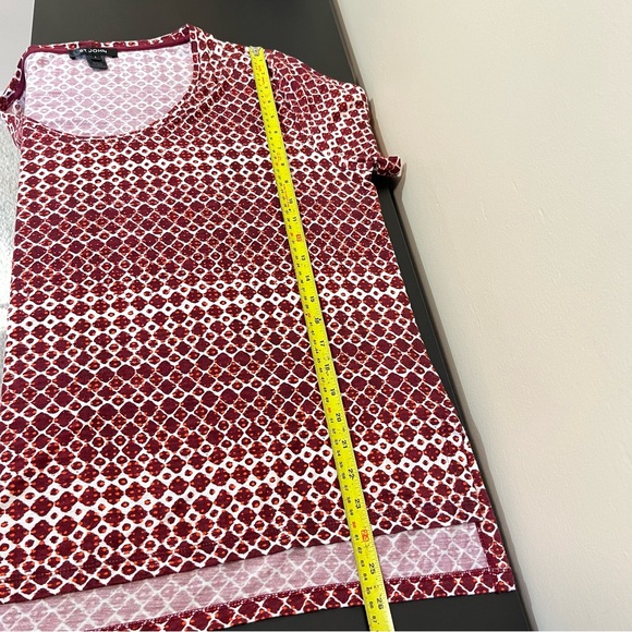 St. John Diamond Print Studded Beads Silk Blend Short Sleeve Top - Picture 14 of 15